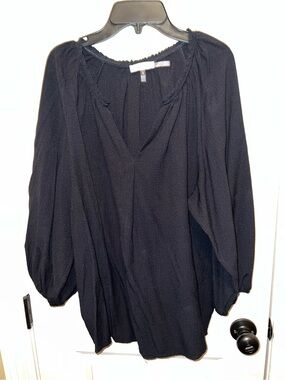 Calvin Klein Black Split-Neck Peasant Tunic